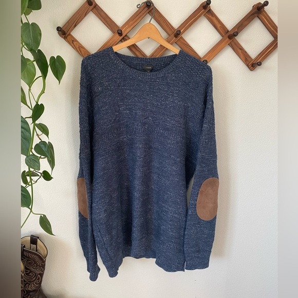 Crew Pullover Sweater 100% Cotton Elbow Patch Crewneck Men's